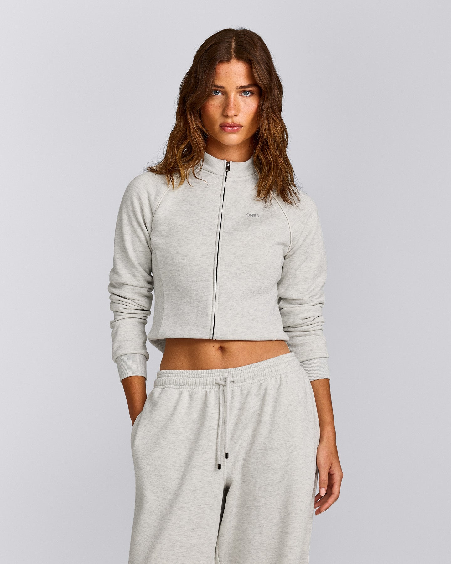 Jersey Tracksuit Zip Through Jacket | Light Grey Marl