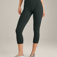 SoftMotion™ 3/4 Length Leggings with Grey Logo | Emerald Noir
