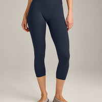 SoftMotion™ 3/4 Length Leggings with Grey Logo | True Blue