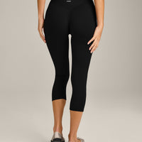 SoftMotion™ 3/4 Length Leggings with Grey Logo | Black