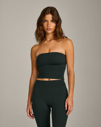 SoftMotion™ Bandeau Mid Vest with Built in Bra Shelf with Grey Logo | Emerald Noir
