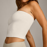 SoftMotion™ Bandeau Mid Vest with Built in Bra Shelf with Grey Logo | Marshmallow White