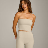 SoftMotion™ Bandeau Mid Vest with Built in Bra Shelf with Grey Logo | Oatmeal