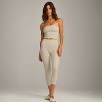 SoftMotion™ Bandeau Mid Vest with Built in Bra Shelf with Grey Logo | Oatmeal