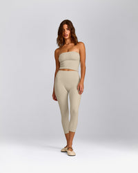 SoftMotion™ Bandeau Mid Vest with Built in Bra Shelf with Grey Logo | Oatmeal