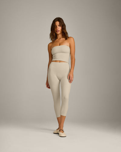 SoftMotion™ Bandeau Mid Vest with Built in Bra Shelf with Grey Logo | Oatmeal