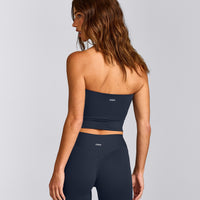 SoftMotion™ Bandeau Mid Vest with Built in Bra Shelf with Grey Logo | True Blue