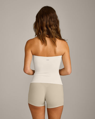 SoftMotion™ Bandeau Vest with Built in Bra Shelf with Grey Logo | Marshmallow White