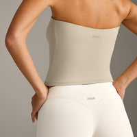 SoftMotion™ Bandeau Vest with Built in Bra Shelf with Grey Logo | Oatmeal