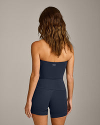 SoftMotion™ Bandeau Vest with Built in Bra Shelf with Grey Logo | True Blue