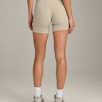 SoftMotion™ High Waisted Shorts 6" with Grey Logo | Oatmeal