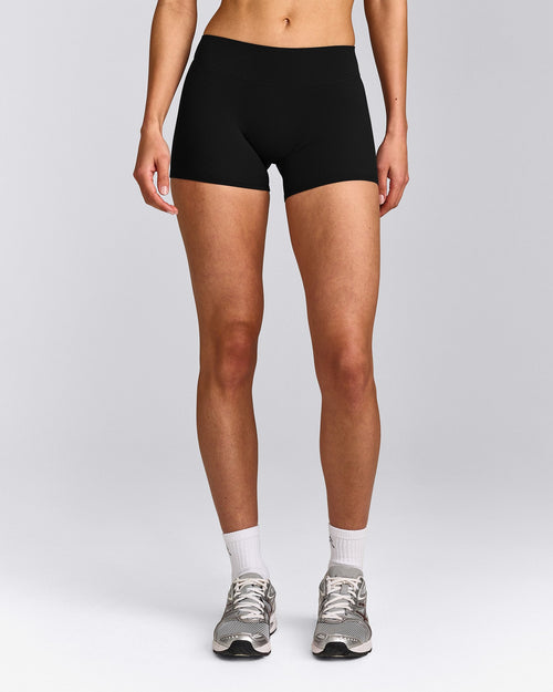 SoftMotion™ Mid Rise Micro Shorts 4" with Grey Logo | Black