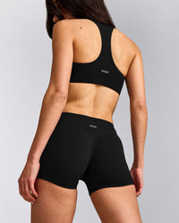 SoftMotion™ Mid Rise Micro Shorts 4" with Grey Logo | Black