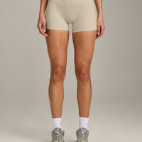 SoftMotion™ Mid Rise Shorts 4" with Grey Logo | Oatmeal