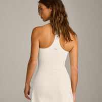 SoftMotion™ Racer Back Dress with Built in Shorts with Grey Logo | Marshmallow White