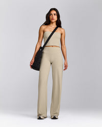 SoftMotion™ Straight Leg Bottoms with Grey Logo | Oatmeal