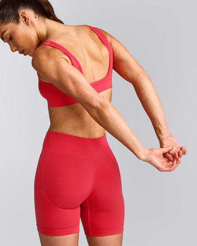 EffortlessLift™ Square Neck Sports Bra with Grey Logo | Charged Pink