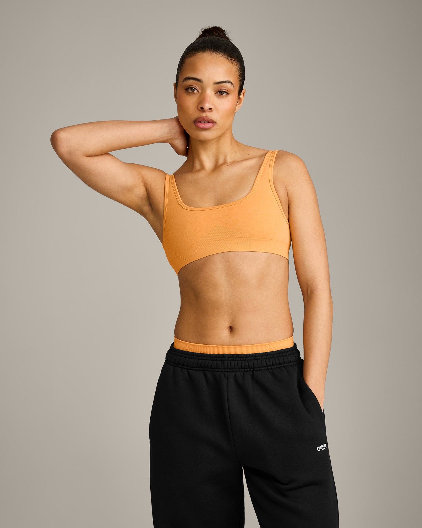 EffortlessLift™ Square Neck Sports Bra with Grey Logo | Powdered Orange