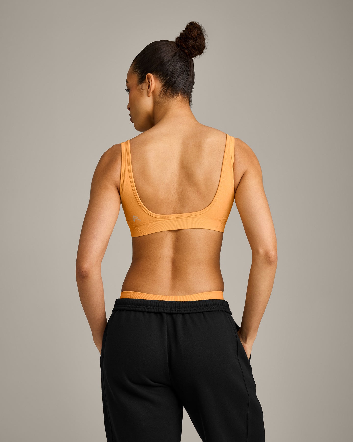 EffortlessLift™ Square Neck Sports Bra with Grey Logo | Powdered Orange
