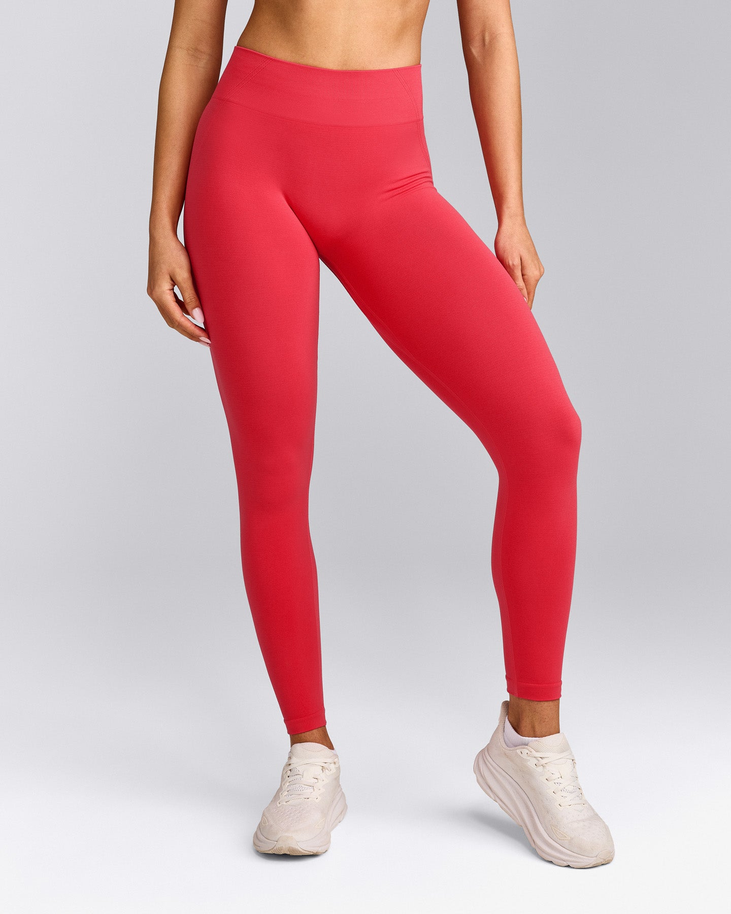 EffortlessLift™ Seamless Mid Rise Leggings with Grey Logo | Charged Pink