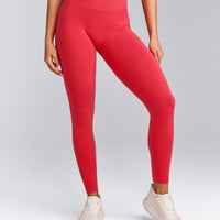 EffortlessLift™ Seamless Mid Rise Leggings with Grey Logo | Charged Pink