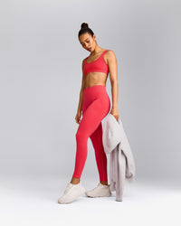 EffortlessLift™ Seamless Mid Rise Leggings with Grey Logo | Charged Pink