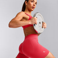 EffortlessLift™ Seamless Mid Rise Shorts with Grey Logo | Charged Pink