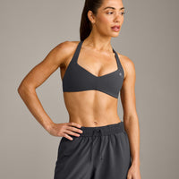 UnifiedMove™ T Back Minimal Bralette with Reflective Logo | Coal