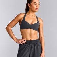 UnifiedMove™ T Back Minimal Bralette with Reflective Logo | Coal