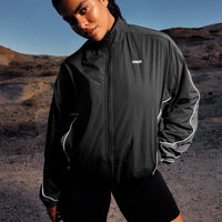 Oversized Contrast Piped Woven Track Jacket | Black