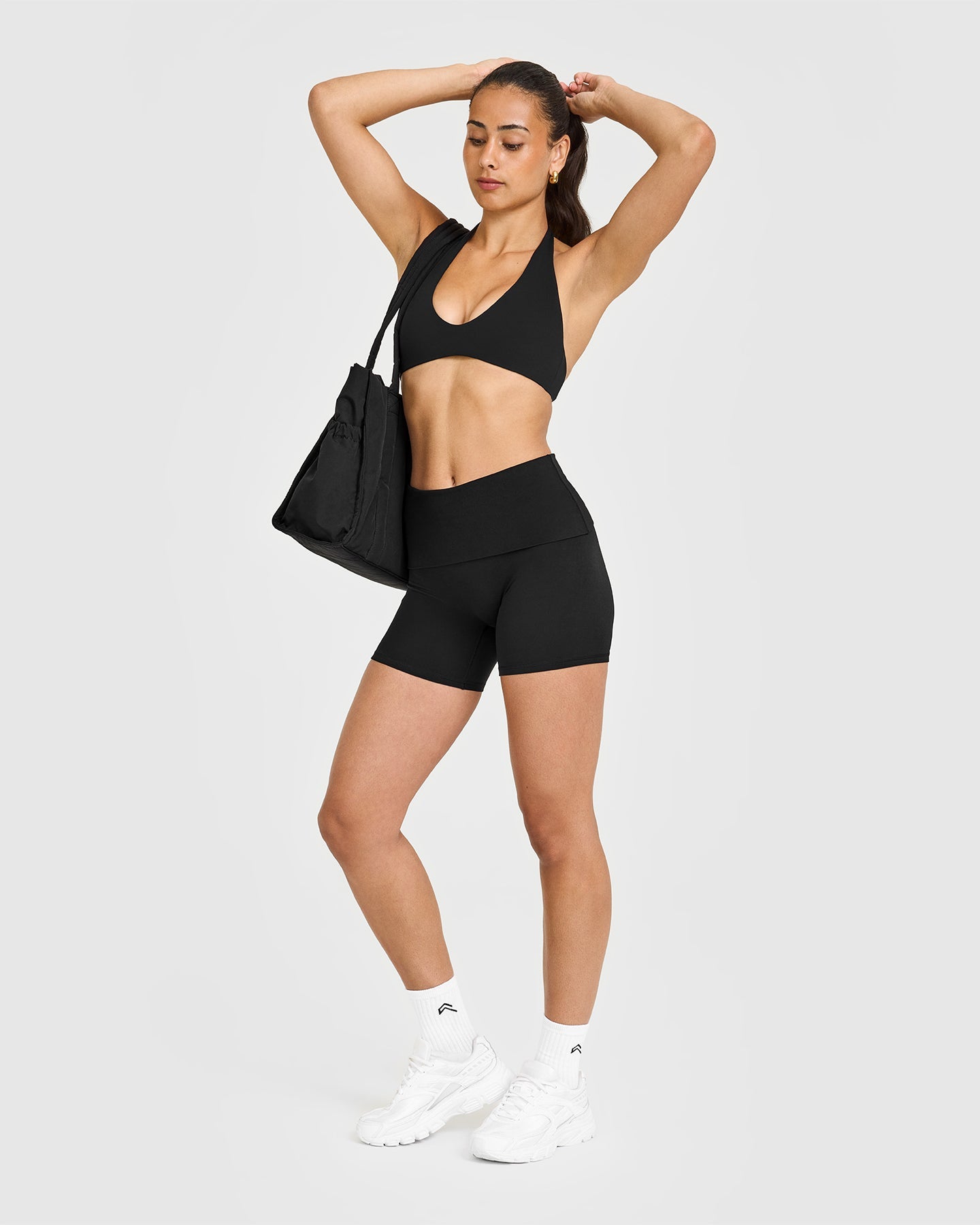 SoftMotion™ Fold Over Shorts 6" with White Logo | Black