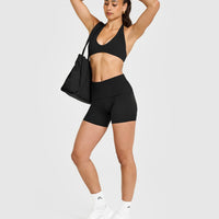 SoftMotion™ Fold Over Shorts 6" with White Logo | Black