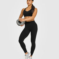 SoftMotion™ High Waisted Leggings with White Logo | Black