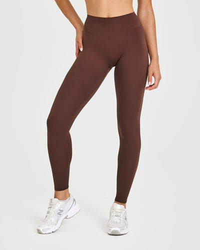 SoftMotion™ High Waisted Leggings with White Logo | Espresso Brown