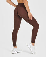 SoftMotion™ High Waisted Leggings with White Logo | Espresso Brown