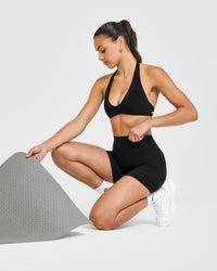 SoftMotion™ High Waisted Shorts 6" with White Logo | Black