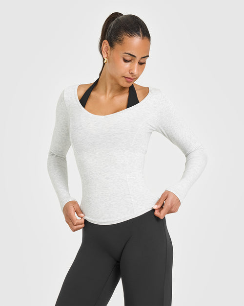 Oner Modal Mellow™ Rib V Neck Long Sleeve Top | Light Grey Marl