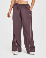 Oversized Piped Woven Straight Leg Track Bottoms | Deep Umber Brown