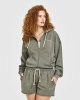 Raw Lounge Oversized Zip Hoodie | Washed Alpine Green