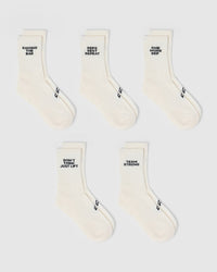 Slogan Crew Socks 5 Pack | Off White