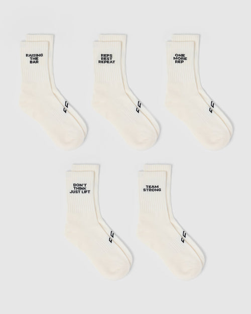 Oner Modal Slogan Crew Socks 5 Pack | Off White