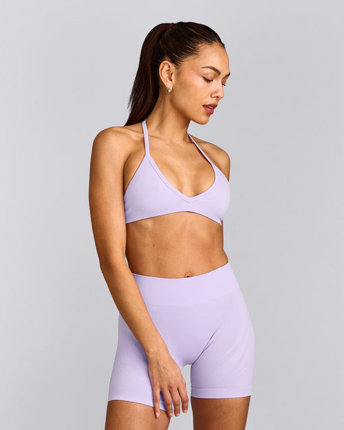 EnhanceLift™ Seamless Minimal Halter Neck Bralette with Grey Logo | Lavender Purple