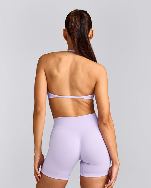 EnhanceLift™ Seamless Minimal Halter Neck Bralette with Grey Logo | Lavender Purple