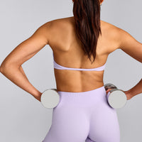 EnhanceLift™ Seamless Minimal Halter Neck Bralette with Grey Logo | Lavender Purple