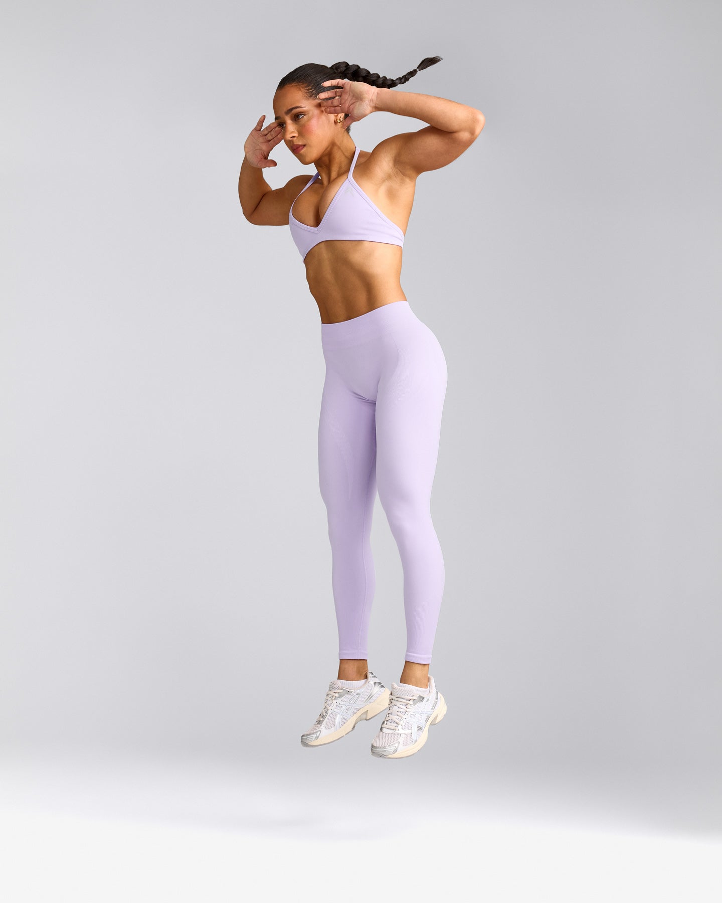 EnhanceLift™ Seamless Leggings with Grey Logo | Lavender Purple