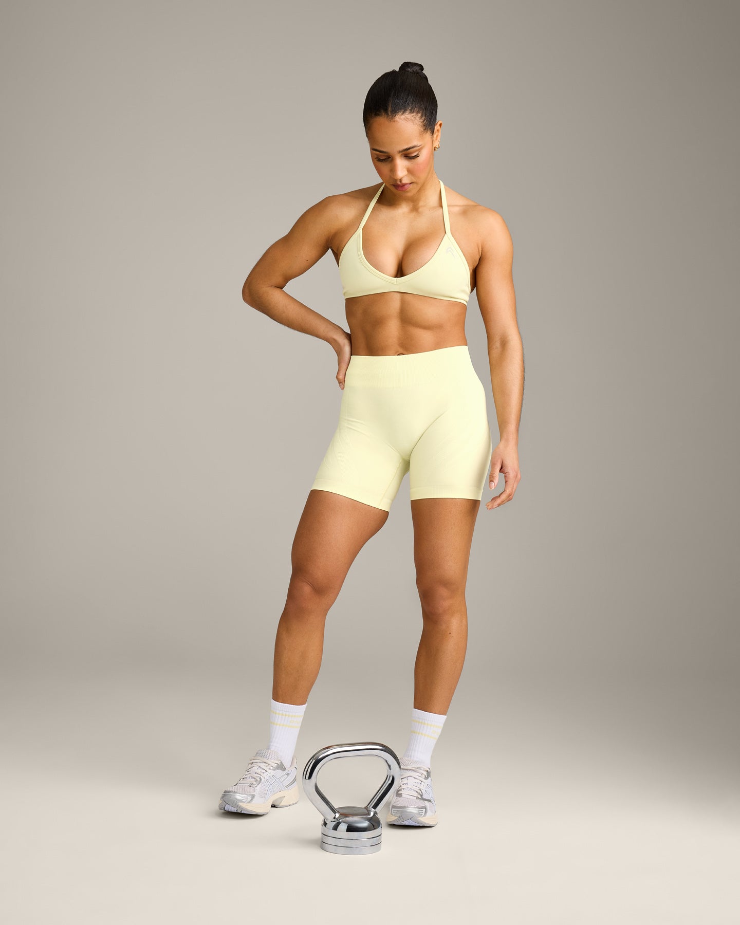EnhanceLift™ Seamless Shorts with Grey Logo | Pastel Yellow