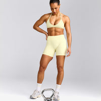 EnhanceLift™ Seamless Shorts with Grey Logo | Pastel Yellow