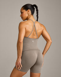 EnhanceLift™ Seamless Strappy Racer Vest with Built in Bra Shelf with Grey Logo | Warm Minky