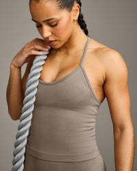 EnhanceLift™ Seamless Strappy Racer Vest with Built in Bra Shelf with Grey Logo | Warm Minky