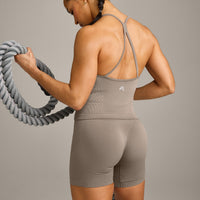 EnhanceLift™ Seamless Strappy Racer Vest with Built in Bra Shelf with Grey Logo | Warm Minky